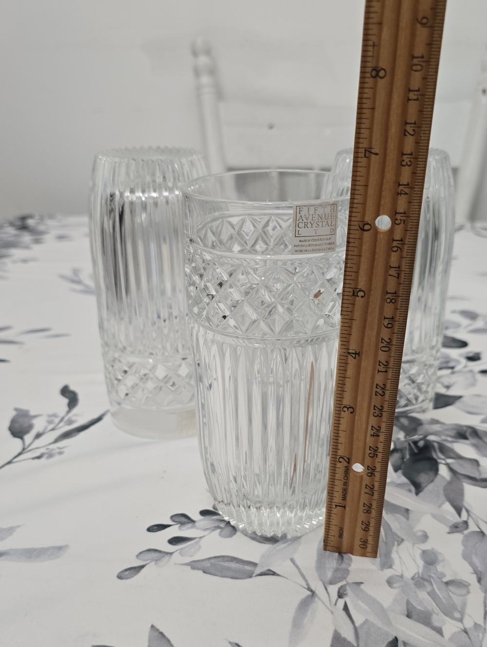 Fifth Avenue LTD Set Of 3 Crystal High Ball Glasses Diamond Rib Czech Republic - Picture 14 of 15
